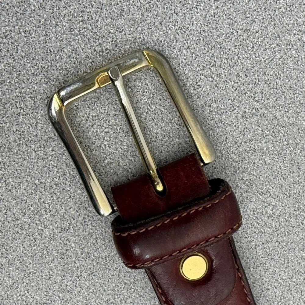 Vera Pelle Belt Mens 30 Brown Leather Stitched Edge Single Prong Buckle Casual